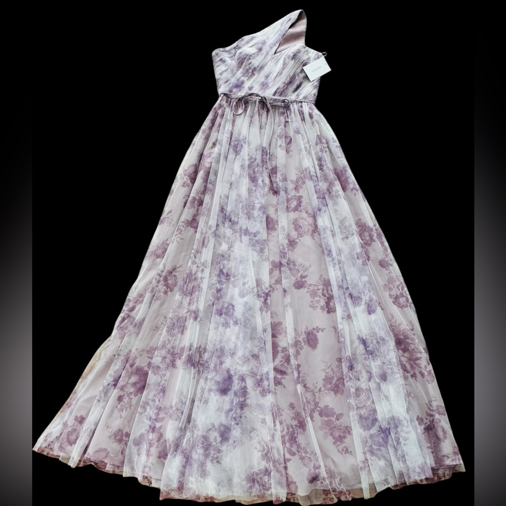 Marchesa Notte Bridesmaid***One-Shoulder Lavender Floral Gown***US 6 $325 - Picture 7 of 15